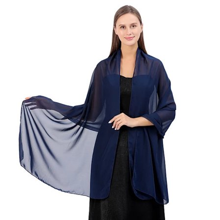 Navy Blue Evening Shawl and Wrap Sheer Chiffon Elegant Soft Silk
