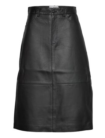 Slfronja Hw Long Leather Skirt B Polvipituinen Hame Musta Selected Femme