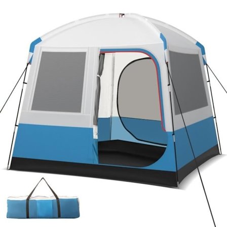 COSTWAY Portable Camping Telt til 5 Personer 248 x 248 x 230 cm - Vandtæt Polyester - 2 Døre, 3 Vinduer - Glasfiberstænger