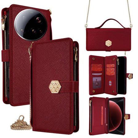 Xiaomi 15 Ultra - Crossbody Handtag i Korsmönstrad Läder fodral