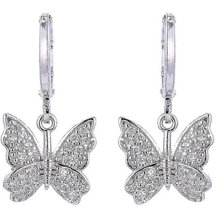 Sommerfugl Hoops Øreringe, 14k Guld Sølv Krystal Sommerfugl Drop Dangle Øreringe