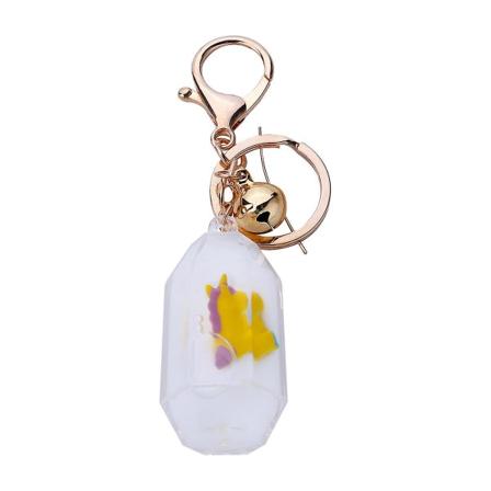 Sød Enhjørning Mælkeflaske Flydende Kviksand Nøglering Taske Ornament (5,5 X 2,5 cm, Gul) IC