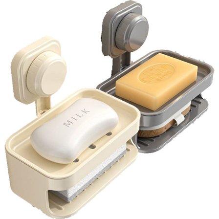 Såpeboks - sugekopp husholdning high-end dreneringssåpeholder - såpeboks - bad - toalett - veggmontert - dobbeltlags antikollisjonssåpeboks