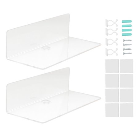 2st klar flytande hylla Akryl Fin yta Delikat Modern Transparent Väggmonterad Hylla för badrumskontor