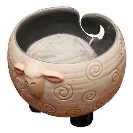 Sleepy Sheep keraaminen lankakulho neulekulho - pitää lankakerän sotkuttomana käsitöitä varten, 15,24 L x 11,43 K JN