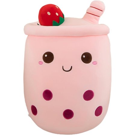 Boba Tea Plys Puder, Søde Boba Plysdyr Bløde Legetøj Kæmpe Boba Fyldte Dyrepuder til Boba-elskere (Pink, 24cm)