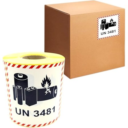 MD Label 500 UN 3481 Farligt Gods Mærkat 100 x 100 mm - Indeholder Lithium Ion Batteri - Forsendelsesklistermærke - Farligt Gods Klistermærke