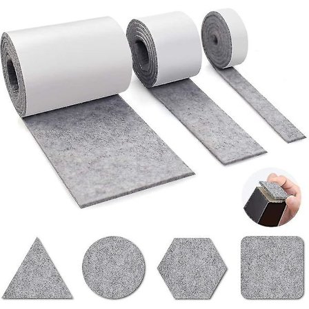 Selvklebende møbelfilt, 3 ruller grå filtpute 100cm X 10cm + 100cm X
