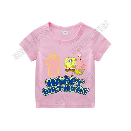 Svampbob Fyrkant Barnkläder Anime Barn Födelsedag nummer T-shirt Sommar Bomullsöverdelar Tecknad Söt Baby Presenter