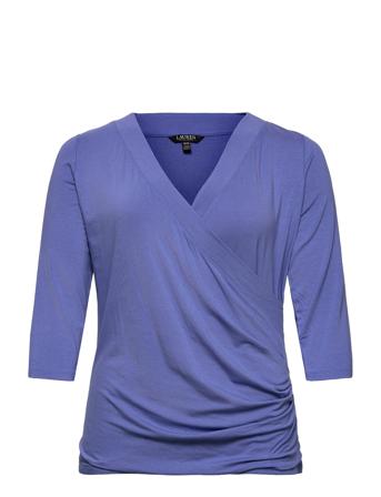 Wrap-Style Jersey Top Blue Lauren Women