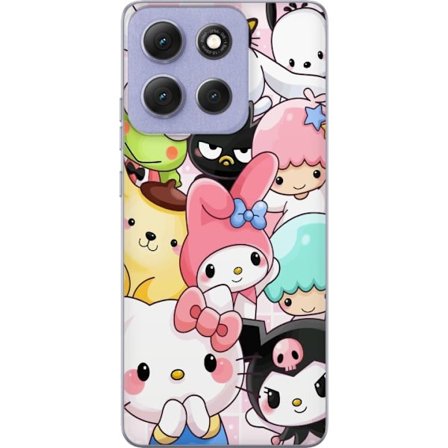 Kompatibelt Mobildeksel til Motorola Moto G86 Tett mønster av søte figurer med store øyne i ulike farger og uttrykk med LABUBU-tekst