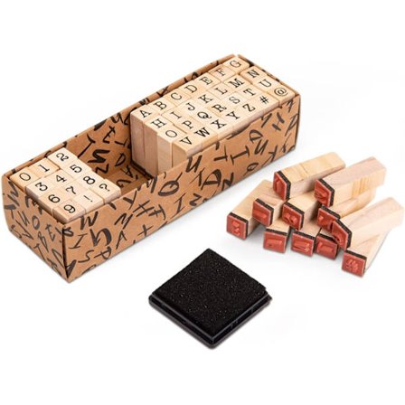 Alfabet stempler, 40 stk. træstempler - store bogstaver, tal og symboler - mini alfabetstempler og trykpude sæt til håndværk