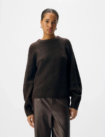 Object Objflora Re L/S Knit Pullover Noos - Brown - XS