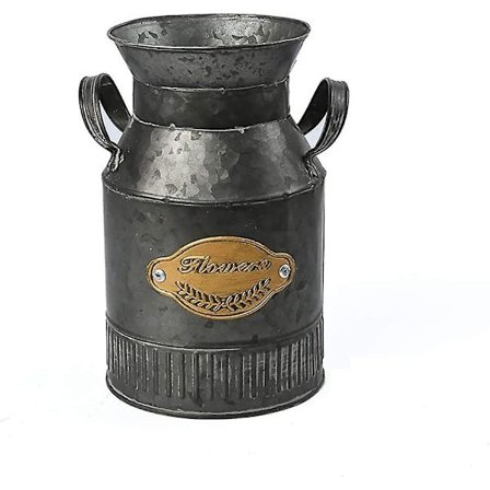 Sliten Vintage Farmhouse Kanna Vas Mjölkkanna Galvaniserad Metall Antik Vas Stativ