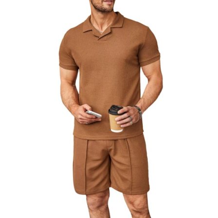 V-ringad lapel kortärmad sportdräkt