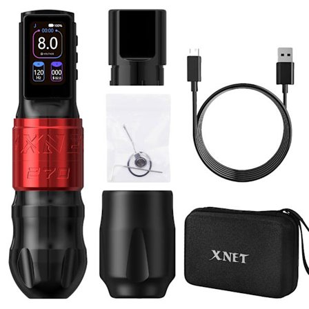 XNET Tatueringsmaskin, Högmoment Borstlös Motor, 2400mAh Batteri>,Röd ett batteri
