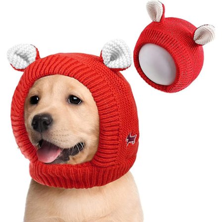 Vinterstrikket Vindtæt Hat til Hunde med Støjbeskyttelse - Rød