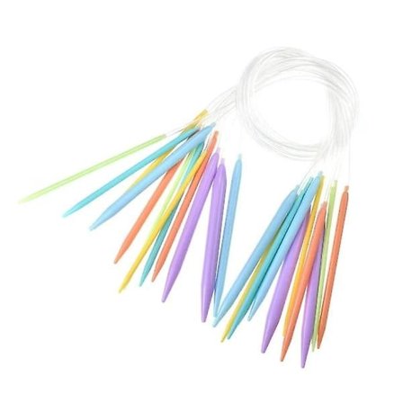 12 plaststrikkepinnar 80 cm, rundstrikkepinnar, verktøy for strikkeprosjekt, fleirfarga, éin storleik