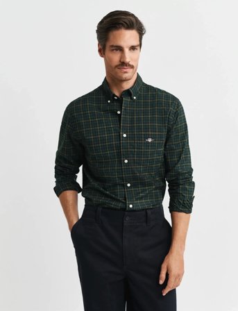 GANT Reg Classic Poplin Check Shirt - Green - S