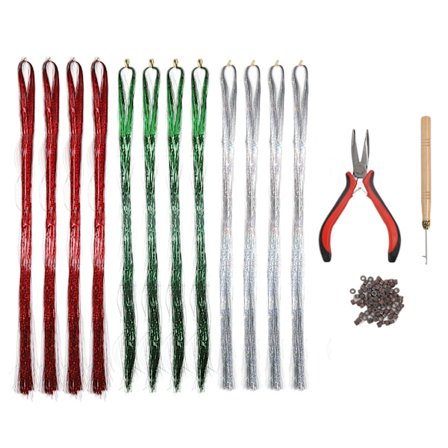 12 Bundles Glitter Sparkling Tinsel Hair Extensions med værktøjer Sparkle Hair Extension Kit 1,2m