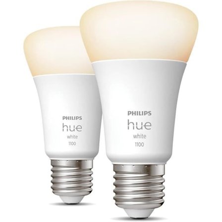 Sæt med 2 LED-pærer - PHILIPS HUE White - 929002469205 - E27 - Svare til 75 W - 1100 lumen - Bluetooth