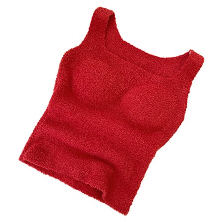 Vinter Dame Fluffy Loungewear Crop Tank Top Plysj termisk vest med bh-innlegg