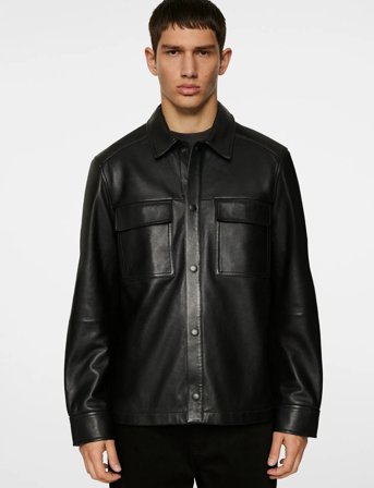 J. Lindeberg Wilden Lamb Leather Overshirt - Black - M