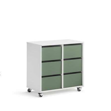 Elevförvaring CASPER, 6 lådor, hjul, vit, mörkgrön