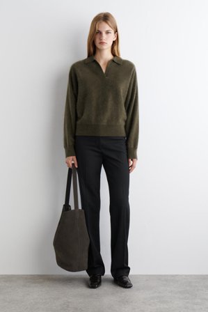 COS Women's Brushed-Cashmere Polo Jumper in Green