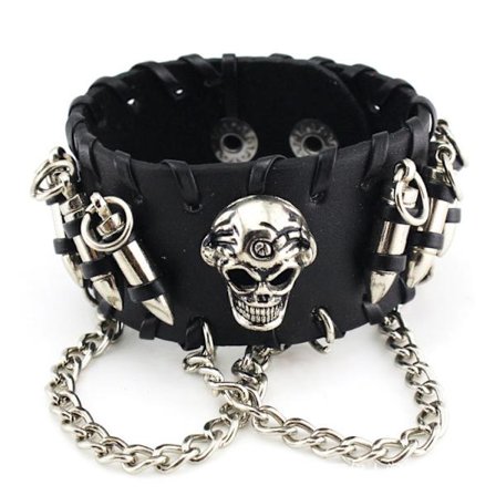 Punk Läder Manschett Armband Dödskalle Design Armband Armband A