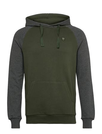 Elm Block Hood Sweat With Kangaroo Green Knowledge Cotton Apparel