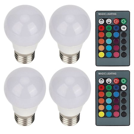 4 stk E27 RGB LED-pærer Fargerike dekorasjonslamper med 2 fjernkontroller 3W AC85265V
