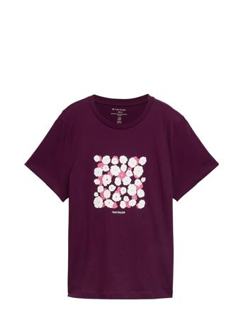 T-Shirt Crew Neck Artwork Burgundy Tom Tailor