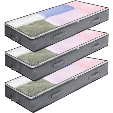 3 stk. opbevaringspose under sengen, 75L stor kapacitet opbevaringsboks i non-woven stof med 4 forstærkede håndtag, sammenklappelig 