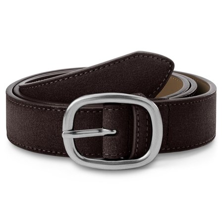 Canyon | Ceinture marron foncé avec boucle arrondie imitation daim pour hommes - Ceintures en cuir