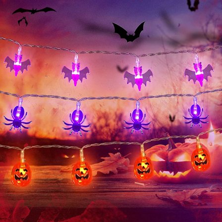 Set med 3 ljusslingor, vardera 20 LED pumpor spindlar fladdermöss dekorationsljus batteridrivna, lampor utomhus/inomhus för sovrum, öppen spis, 