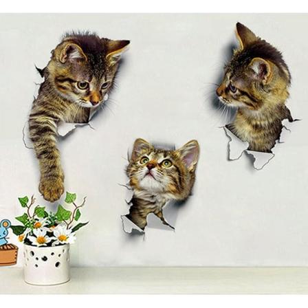 6 stk. To hver af tre kategorier Adorable Cat 3D vægklistermærke