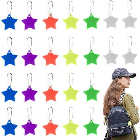 24 Stycken Reflexhängen, Stjärnformade Reflexhängen Nyckelring Reflex Säkerhetsreflexhänge för Ryggsäck Skolväska Cykel Barnvagn