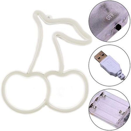 LED Kirsebær Neonskilt, Chic Veggdekor, Veggskilt Frukt Neonlampe, LED Skilt Veggdekor for Barn/Hjem/Kafé/Soverom/Bar Lys