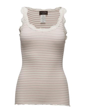 Silk Top W/ Lace T-shirts & Tops Sleeveless Vit Rosemunde