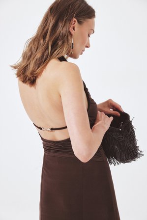 NA-KD Halterneck Draped Top - Halterneck top - Brun - L (EU 42-44)