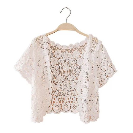 Mote Hvit Ny Dame Kort Erm Heklet Bolero Blonde Hul Cardigan Mote