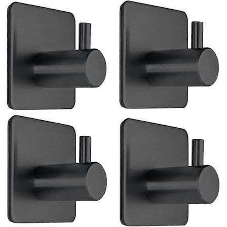 Sorte selvklæbende håndklædekroge til badeværelse, køkken, dør, 4-pak