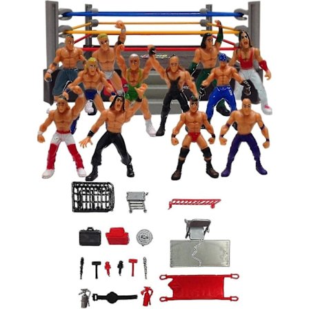 Mini Wrestling Figur Playset, Wrestler Warriors Legetøj Med Firkantet Ring & Tilbehør, Sjovt Miniature Fighting Action Figurer Gave Til Børn Drenge[GL