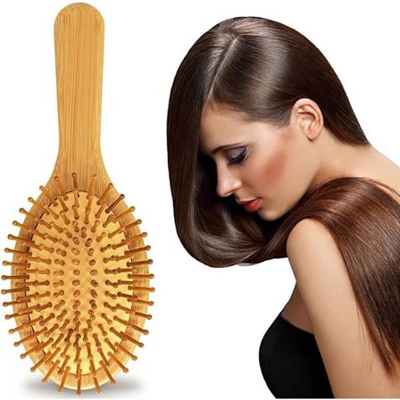 Bambus hårkam - massasje og antistatisk - miljøvennlig luftputekam for alle hårtyper - jevn og glatt kam med bambus - kompatibel med Braun og Philips