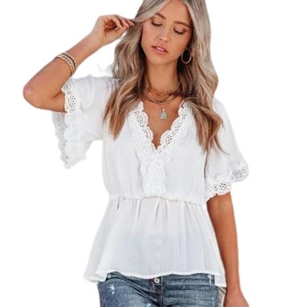 Kvinnors sommar genomskinlig spets topp hudvänlig och fint utförande topp födelsedag årsdag alla hjärtans dag present White XL
