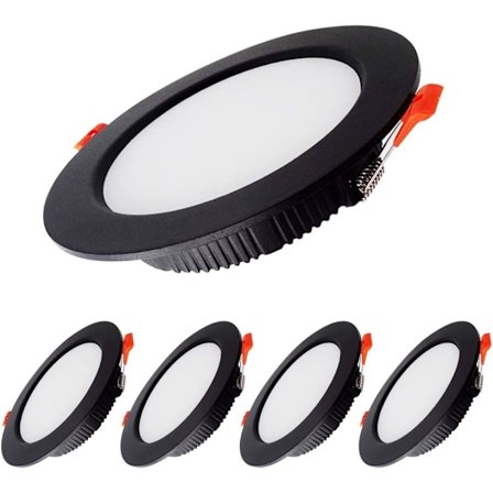 7W LED Downlight Dimbar Svart 230V 5 st, 700LM = 70W, IP44, Kallt Vit 6000K, Utskärning 80-90mm, [Energiklass A]