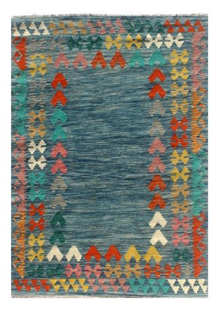 Hand Woven Kilim Afghan Old Style Rug 149X192 Wool Black/Dark Teal Small