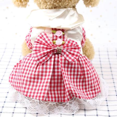 Kæledyrstøj Nederdel Kattevest Stribet hængende netgarn Forår og sommer Teddy/Pomeranian Tartan skirt bright red XS