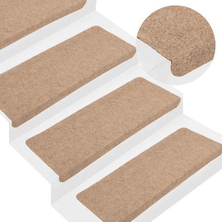 vidaXL Trappestegsmatter selvklebende 15 stk 65x24,5x3,5 cm beige Beige